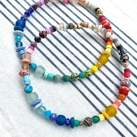 Hand crafted  🌈 pride choker necklace with African glass and pottery bea… - Picture 1 of 8